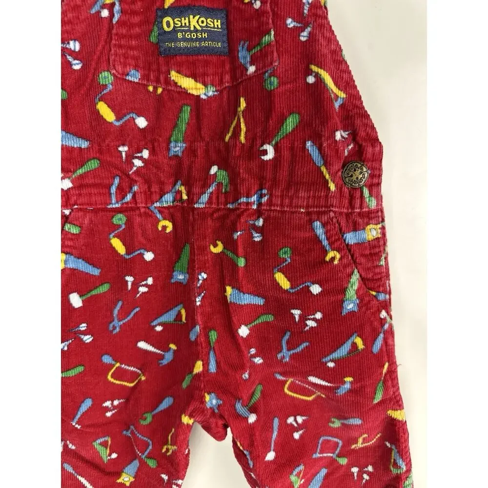 Vintage OshKosh B'Gosh Bib Overalls Red Corduroy Toolbox Tools USA Made 18 Month - Picture 11 of 16
